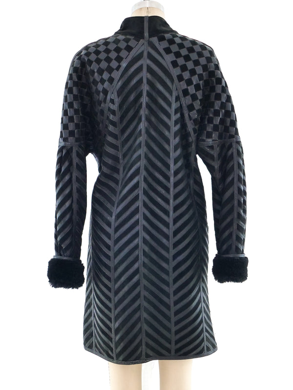 Black Chevron Shearling Coat Outerwear arcadeshops.com