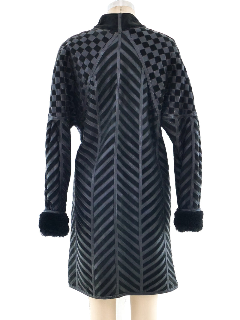 Black Chevron Shearling Coat Outerwear arcadeshops.com