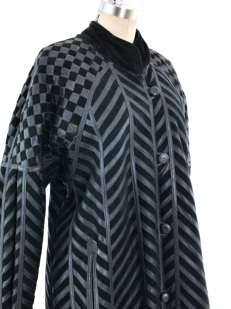 Black Chevron Shearling Coat Outerwear arcadeshops.com