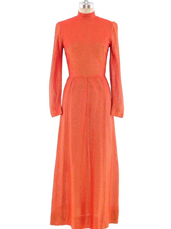 Orange Metallic Maxi Dress Dress arcadeshops.com