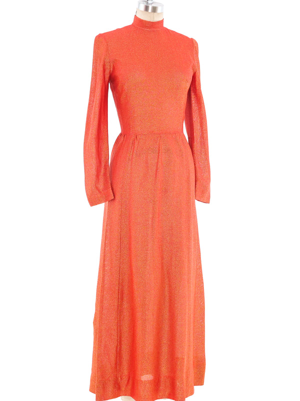 Orange Metallic Maxi Dress Dress arcadeshops.com