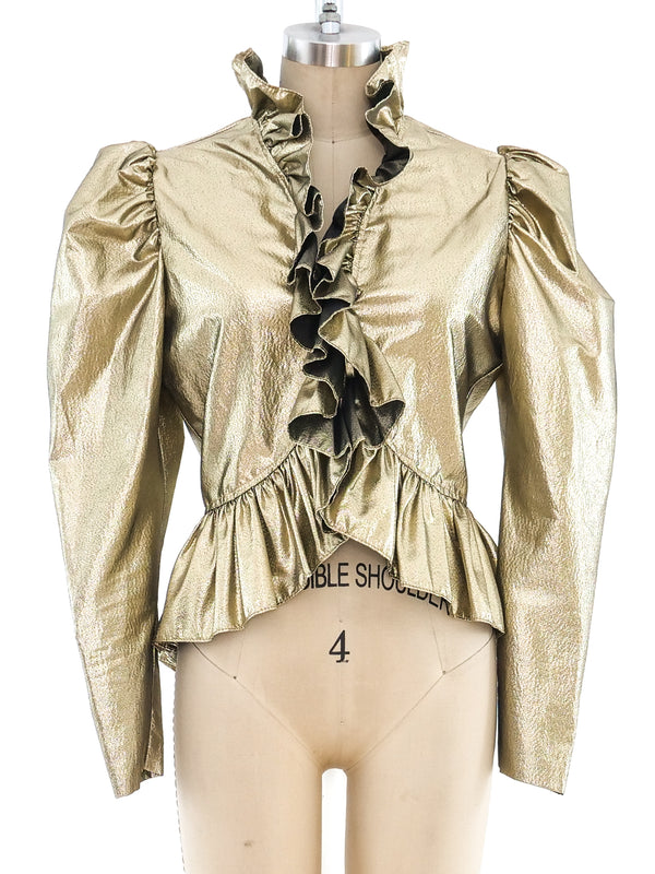Metallic Gold Lamé Ruffle Top Top arcadeshops.com