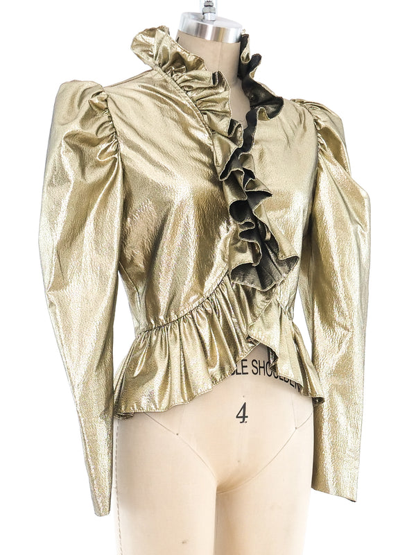 Metallic Gold Lamé Ruffle Top Top arcadeshops.com