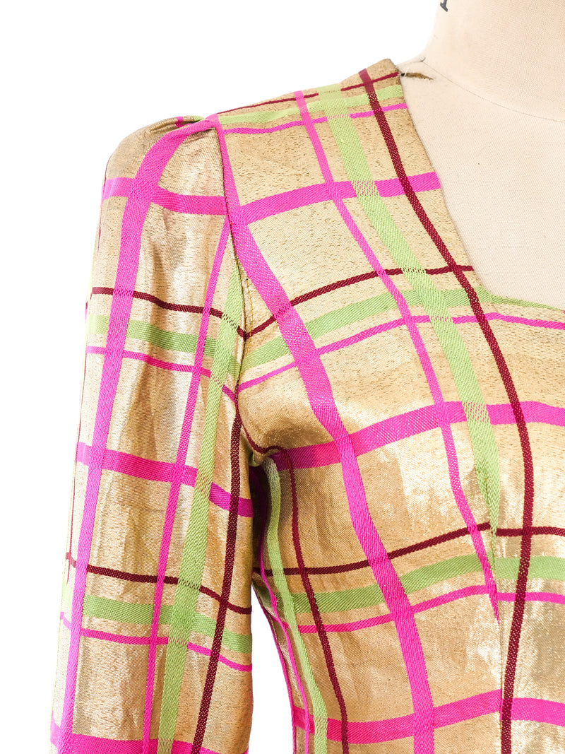 1930's Metallic Plaid Lamé Top Top arcadeshops.com