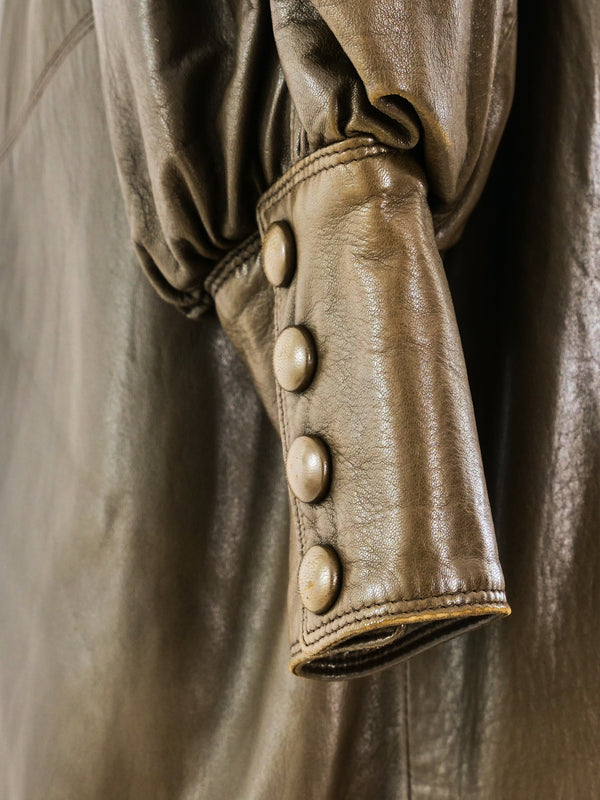 Chocolate Fur Trimmed Leather Maxi Coat Outerwear arcadeshops.com