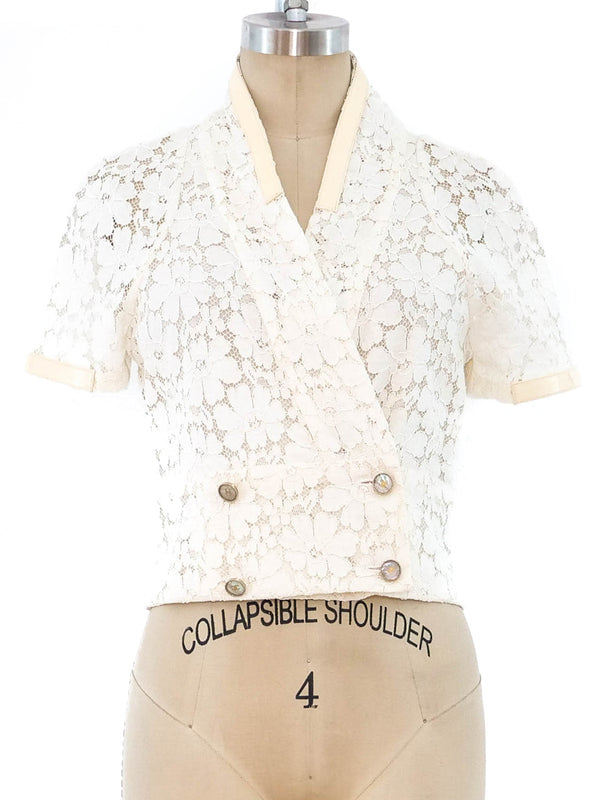 Chanel Patent Trimmed Lace Top Top arcadeshops.com