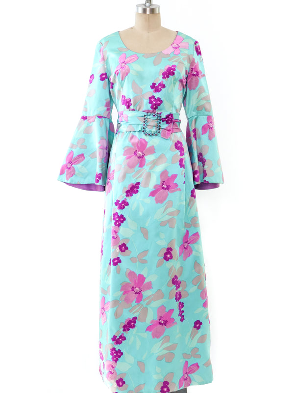 Bell Sleeve Floral Silk Dress Dress arcadeshops.com
