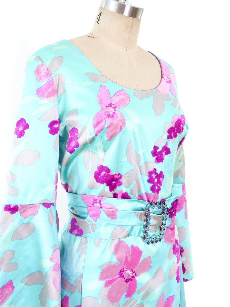 Bell Sleeve Floral Silk Dress Dress arcadeshops.com