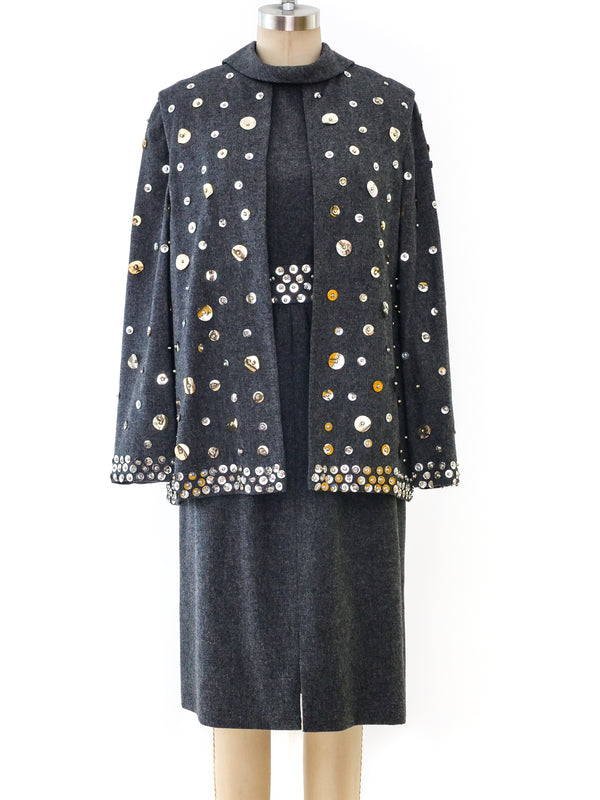 Mollie Parnis Embellished Wool Ensemble Dress arcadeshops.com