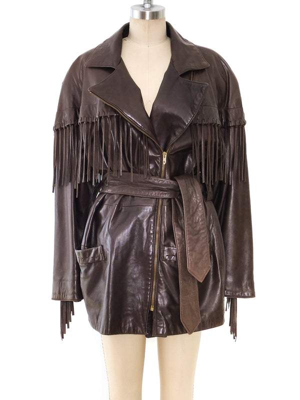 Vakko Chocolate Leather Fringed Jacket Jacket arcadeshops.com