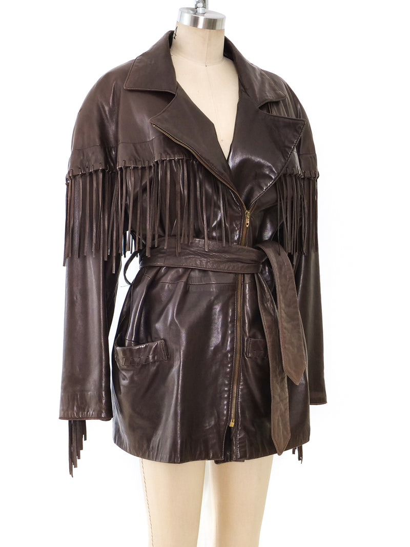 Vakko Chocolate Leather Fringed Jacket Jacket arcadeshops.com