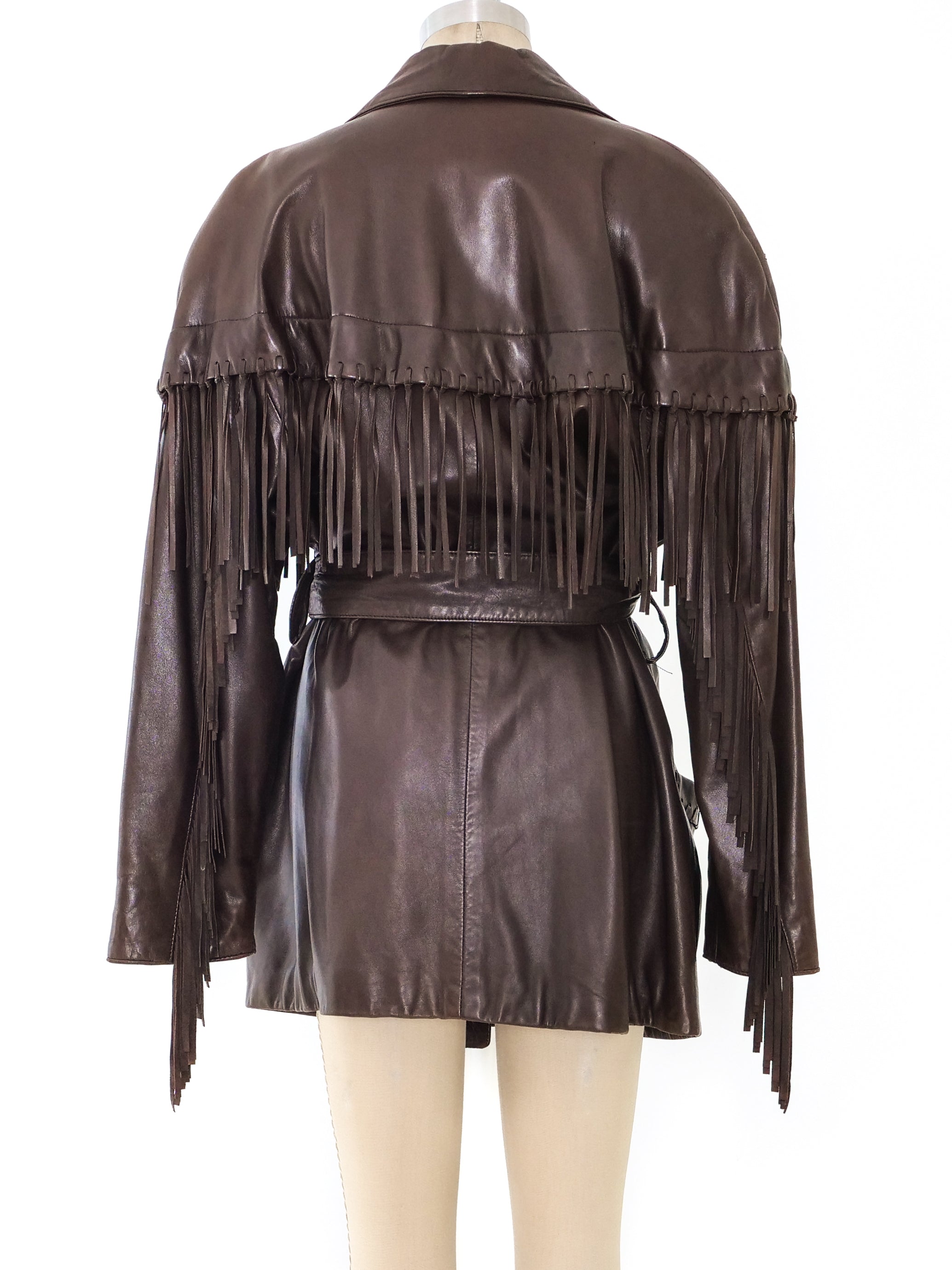 Vakko Chocolate Leather Fringed Jacket