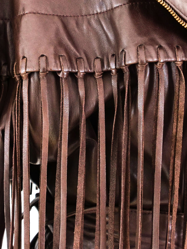 Vakko Chocolate Leather Fringed Jacket Jacket arcadeshops.com
