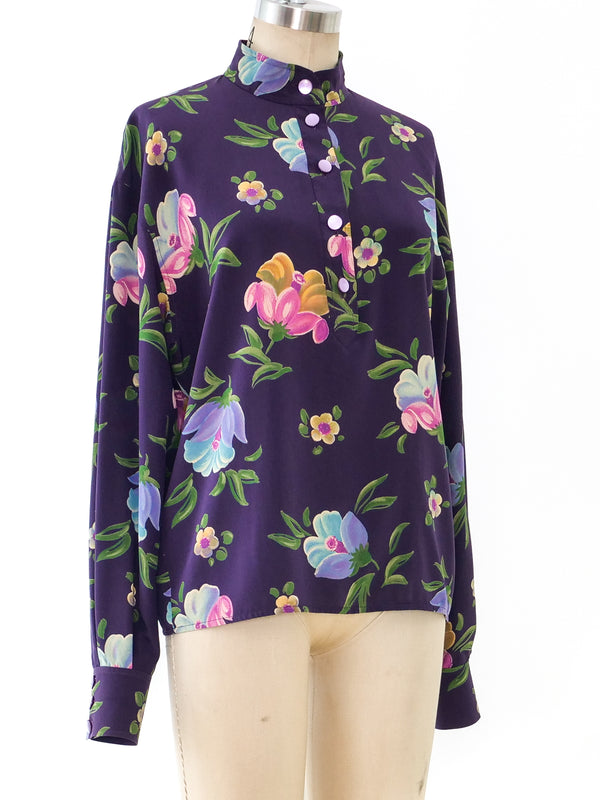 Ungaro Floral Printed Silk Blouse Top arcadeshops.com