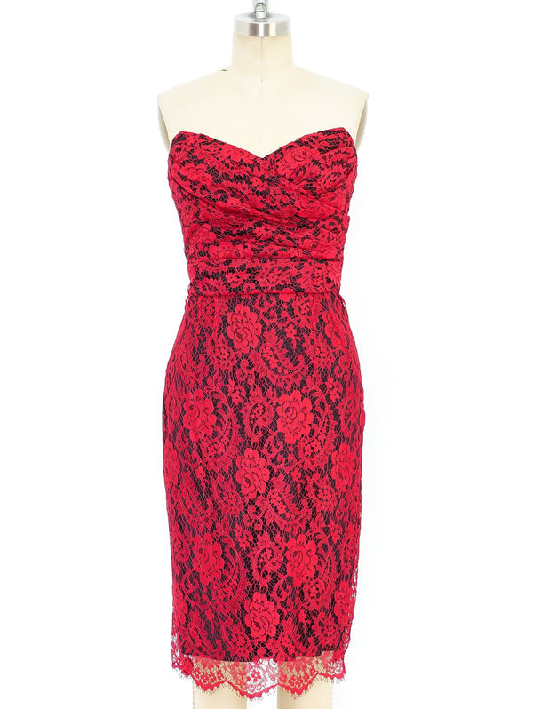 Dolce and Gabbana Red Lace Bustier Dress Dress arcadeshops.com