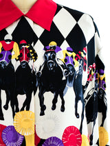 Escada Horse Race Print Silk Blouse Top arcadeshops.com