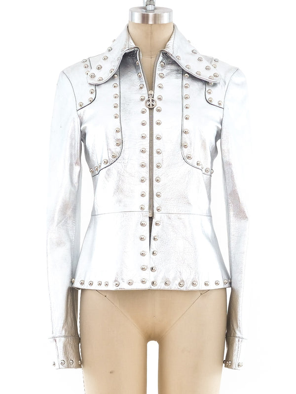 John Richmond Silver Studded Leather Jacket Jacket arcadeshops.com