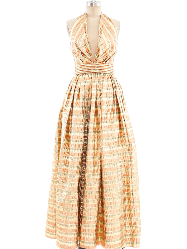 Metallic Striped Lurex Halter Gown Dress arcadeshops.com
