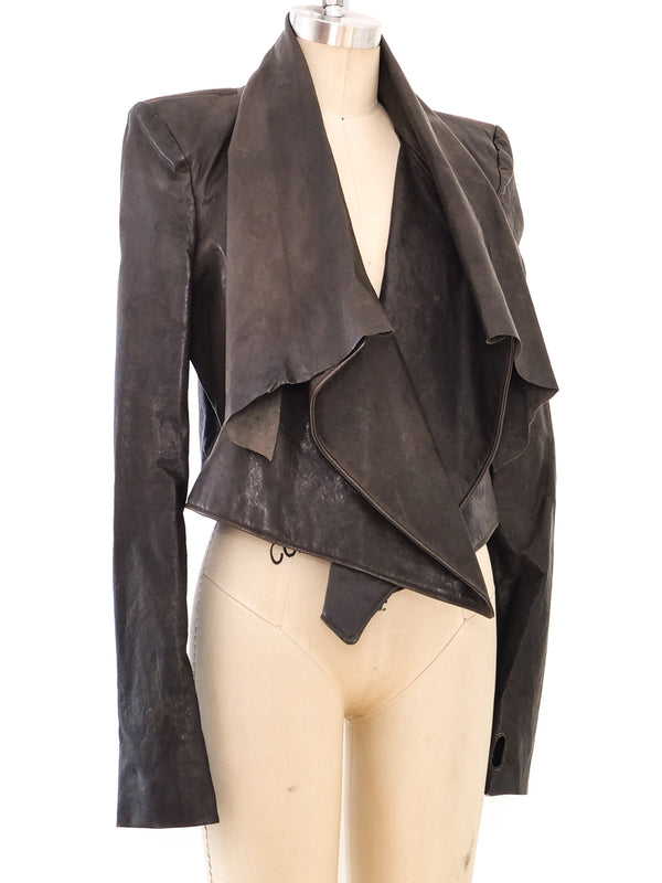 Chocolate Cropped Leather Jacket Jacket arcadeshops.com