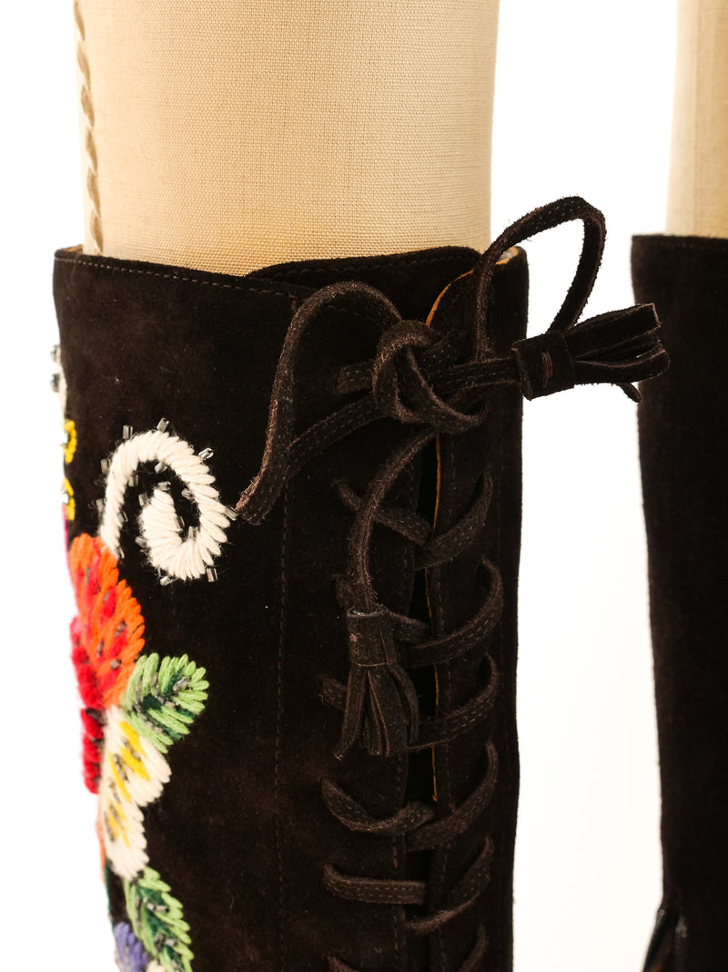 Miu Miu Floral Embroidered Suede Boots, 38 Accessory arcadeshops.com