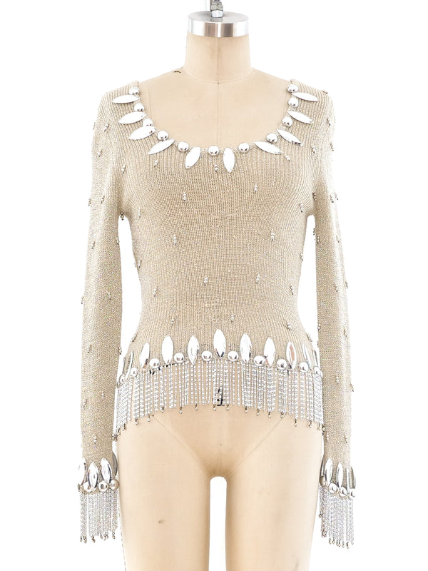 Azzaro Metallic Silver Fringe Sweater Top arcadeshops.com