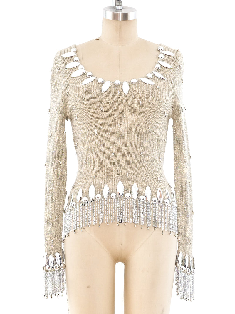 Azzaro Metallic Silver Fringe Sweater Top arcadeshops.com