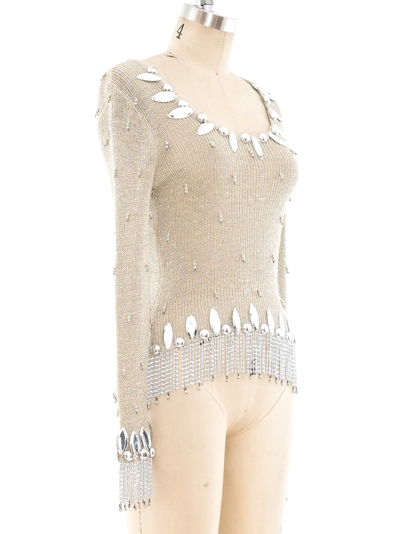 Azzaro Metallic Silver Fringe Sweater Top arcadeshops.com