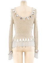 Azzaro Metallic Silver Fringe Sweater Top arcadeshops.com