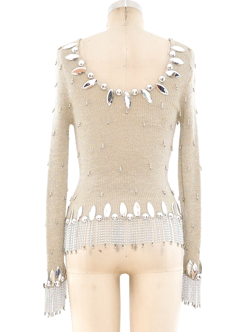 Azzaro Metallic Silver Fringe Sweater Top arcadeshops.com