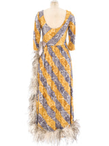 Feather Trimmed Printed Maxi Dress Dress arcadeshops.com