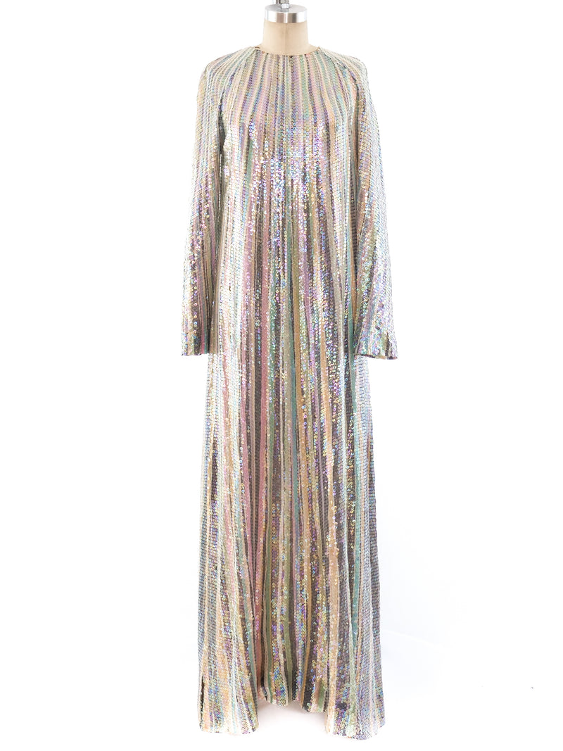 Pastel Sequin Striped Gown Dress arcadeshops.com