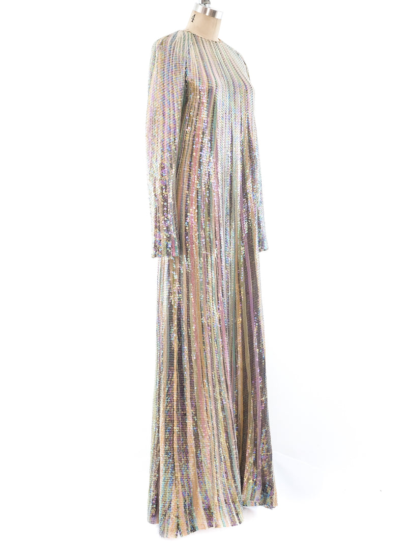 Pastel Sequin Striped Gown Dress arcadeshops.com
