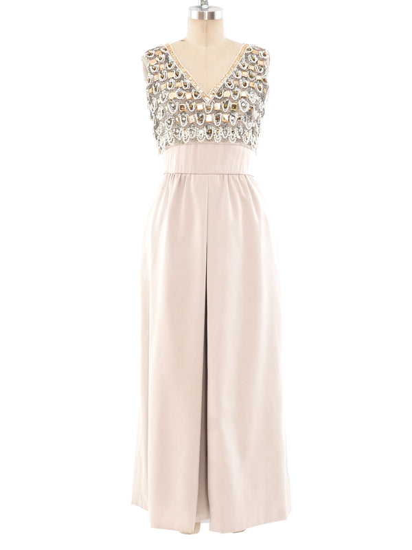 Dynasty Beaded Satin Palazzo Jumpsuit Suit arcadeshops.com
