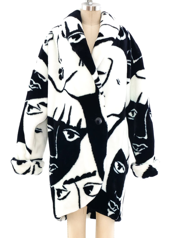 Donnybrook Face Print Faux Fur Coat Outerwear arcadeshops.com