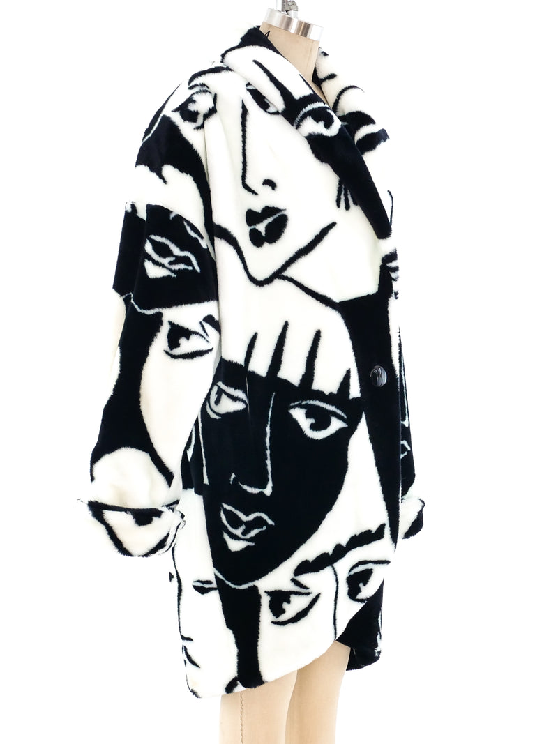 Donnybrook Face Print Faux Fur Coat Outerwear arcadeshops.com