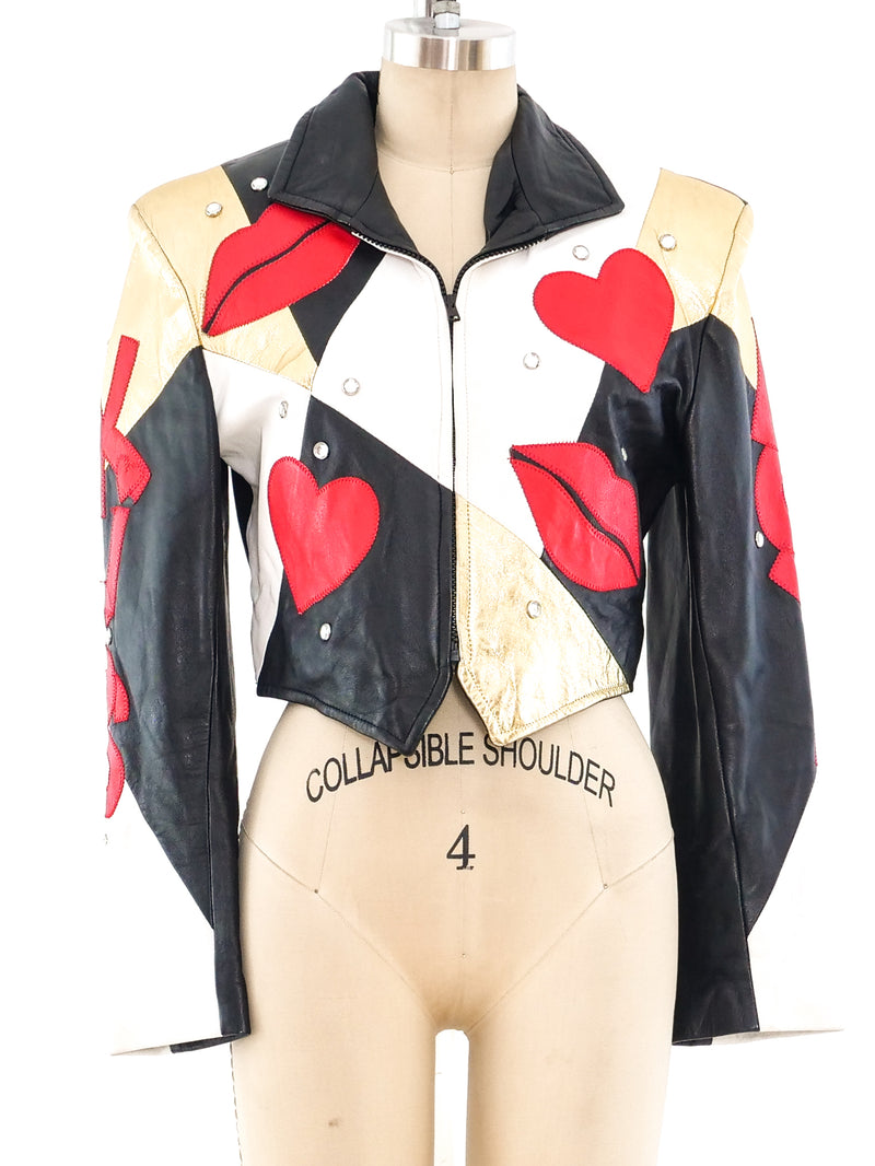 Love and Kisses Appliqué Leather Jacket Jacket arcadeshops.com