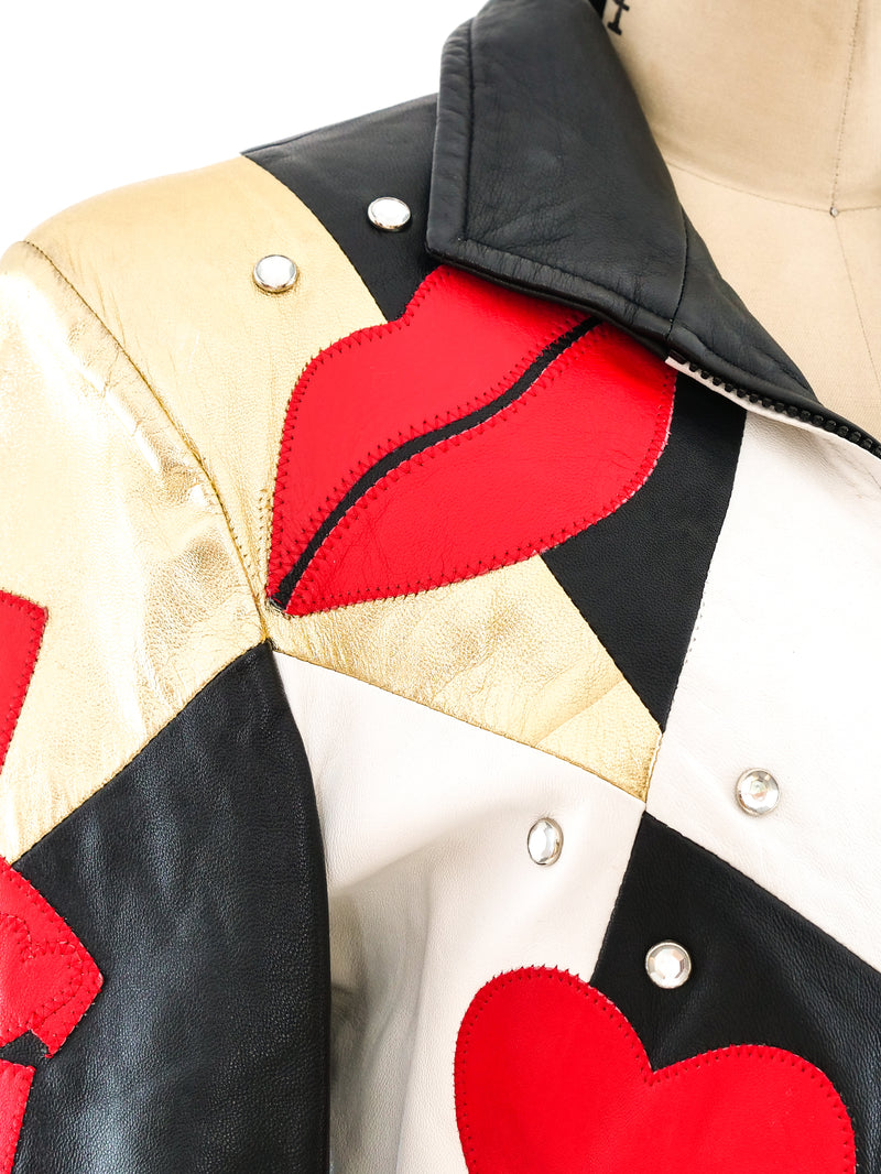 Love and Kisses Appliqué Leather Jacket Jacket arcadeshops.com