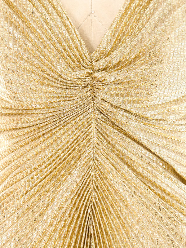 Gold Pleated Lamé Gown Dress arcadeshops.com