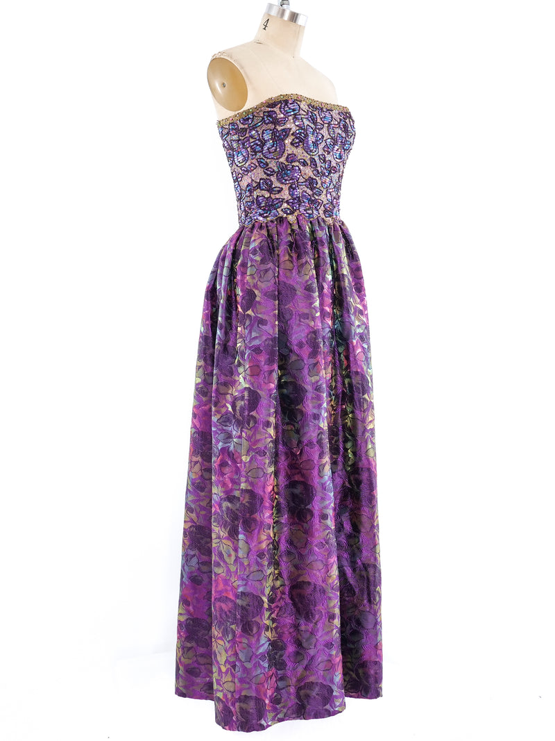 Mary McFadden Embellished Strapless Floral Dress Dress arcadeshops.com