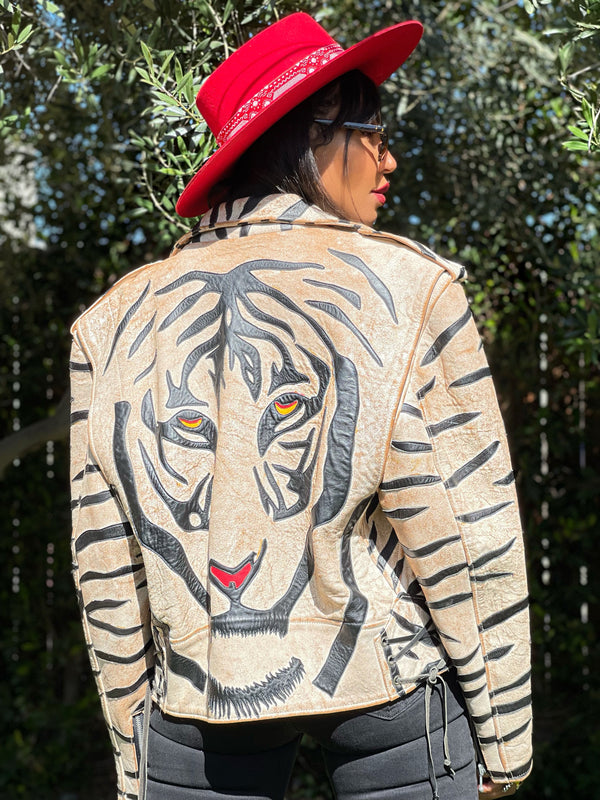 Tiger Motif Leather Motorcycle Jacket Jacket arcadeshops.com