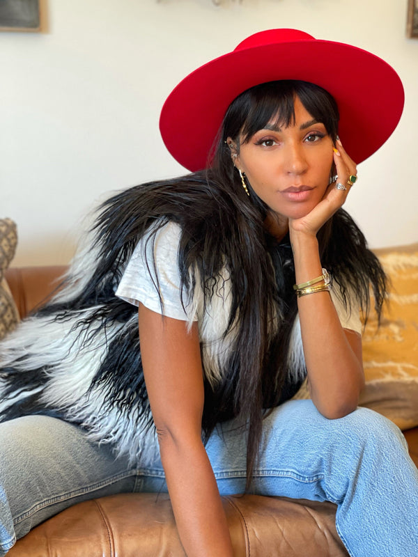 Striped Mongolian Lamb Fur Vest Jacket arcadeshops.com