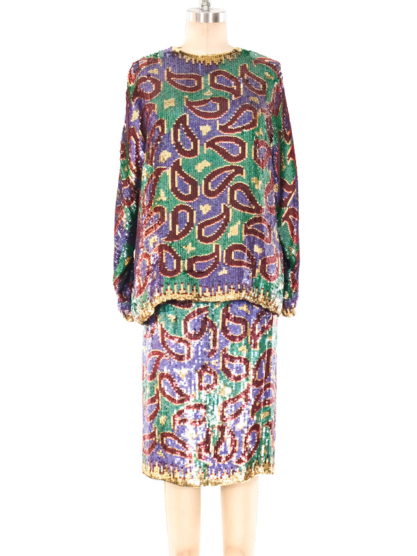 Oscar de la Renta Paisley Sequin Skirt Ensemble Suit arcadeshops.com