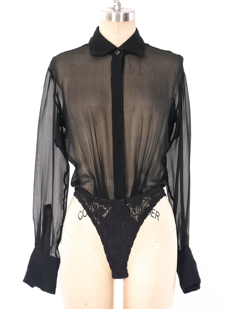 Donna Karan Sheer Black Bodysuit Suit arcadeshops.com