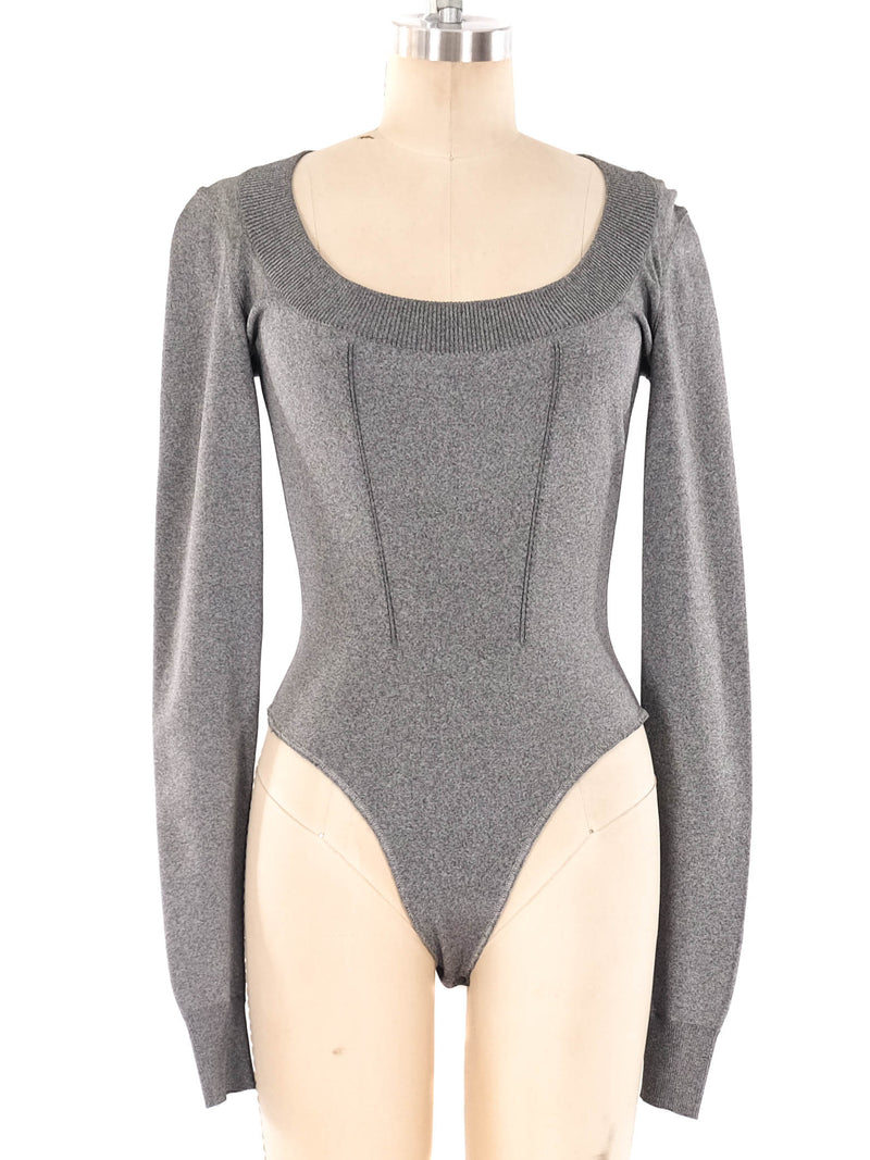 Alaia Heather Grey Knit Bodysuit Suit arcadeshops.com