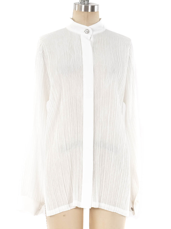 Issey Miyake Pleated Button Front Shirt Top arcadeshops.com