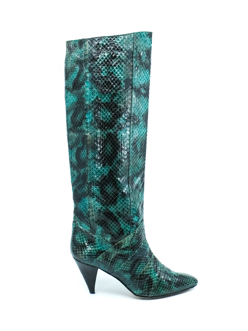 Turquoise Snakeskin Heeled Boots Accessory arcadeshops.com