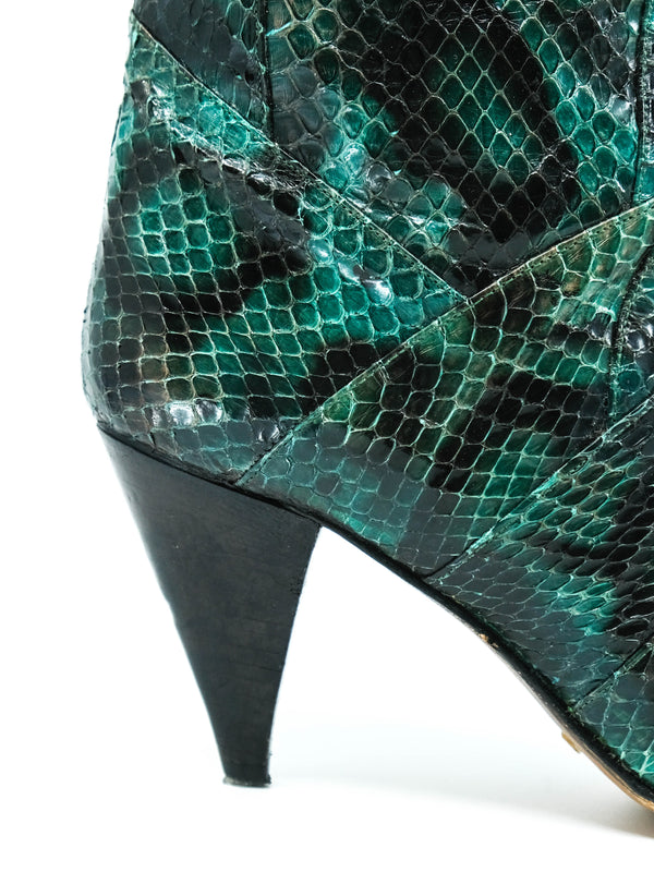 Turquoise Snakeskin Heeled Boots Accessory arcadeshops.com