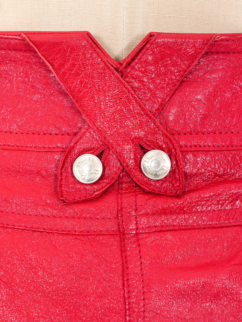 Christian Dior Red Leather Pants Bottom arcadeshops.com
