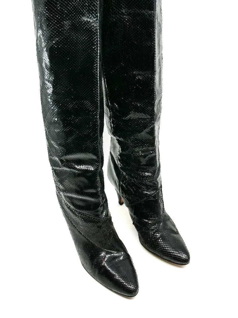 Black Snakeskin Heeled Boots Accessory arcadeshops.com