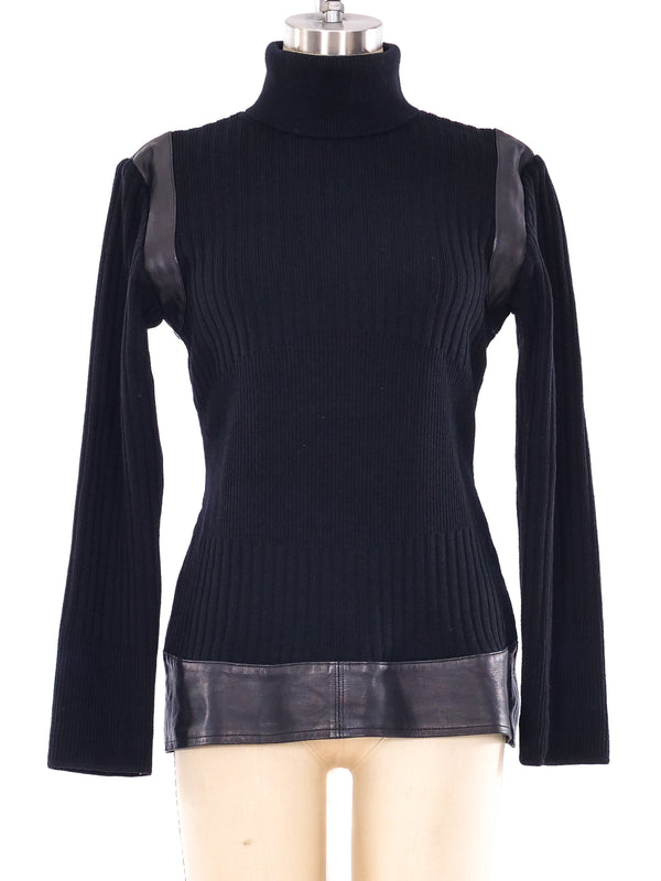 Thierry Mugler Leather Trimmed Turtleneck Top arcadeshops.com